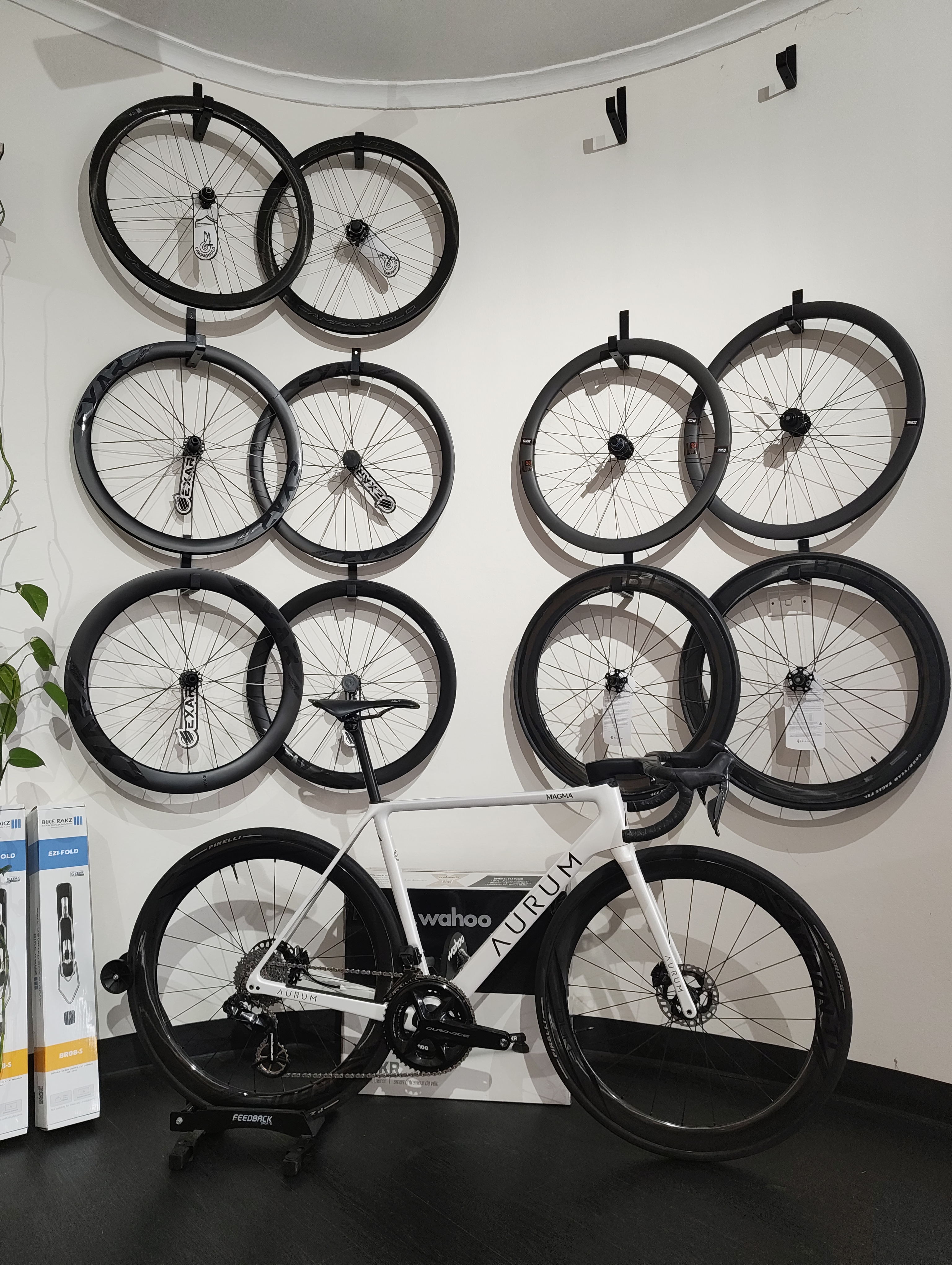 Wall of Premium Saddles, Wheels and Tyres